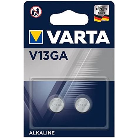 Batterie alcaline a bottone da 1,5V VARTA Electronics V13GA, in blister originale da 2 pezzi.