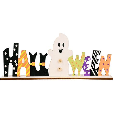 Décorations d'Halloween Décorations d'Halloween en bois Décorations de lettres Décorations imprimées créatives de bureau Décorations de fête, festivals, bars, maison, décorations de fête (1/5)