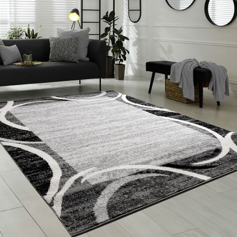 Paco Home Tappeto Per Salotto Tappeto Di Design Bordo Mélange Grigio Nero Crema 80x150 cm (1/4)