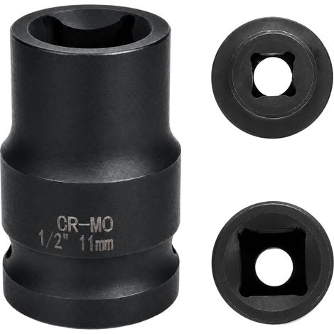 douille 11mm 1/2" 4 pans, douille a choc 1/2 11mm Acier Chrome-Molybdène CR-MO(Black) (1/5)