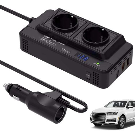 Applicable Convertisseur de tension de voiture 200 W DC 12 V vers AC 230 V avec 2 prises et 4 ports USB Charge rapide Chargeur de voiture Adaptateur allume-cigare pour les trajets d'affaires (1/5)