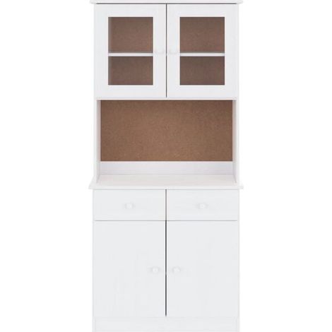 Buffet de Cuisine en Bois Massif Pin, 77x35x165 cm, Meuble Rangement Blanc avec Étagères et Placards, Armoire de Salle à Manger Style Scandinave (1/5)