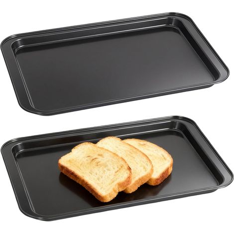 2 Pièces Grand Plat Four, 42.5 x 28.5 x 2.5cm Noir Rectangulaire Plaque Patisserie Acier Au Carbone Plaque Cuisson Four Moule pour Restaurant Café (1/5)