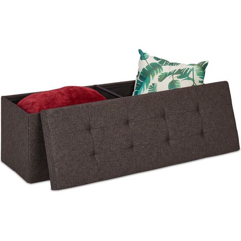 Relaxdays Baúl Almacenamiento con Divisor, Banco Puff Almacenaje, Tela-DM, 120 L, 1 Ud., 38,5 x 110 x 37,5 cm, Marrón