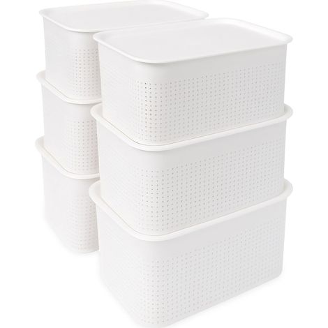 Bac de rangement, lot de 6, avec couvercle, plastique, 5 litres, H x L x P : 13 x 26,5 x 19 cm, blanc (1/5)