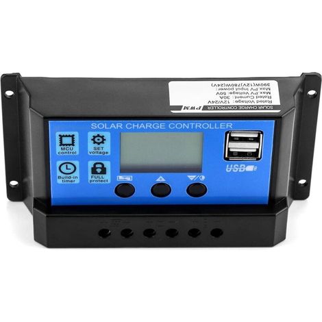 Regolatore di carica solare, schermo LCD retroilluminato con impostazioni regolabili, 30A e timer, 1 pezzo (1/4)