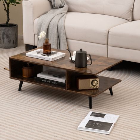 Costway – Table basse fixe 80 x 45 x 30 cm – Rangement à 2 niveaux avec étagère ouverte – Pieds en métal – Design moderne et robuste