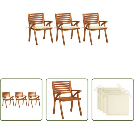 Essstühle -  Garten-Essstühle mit Kissen 3 Stk. Massivholz Akazie (1/5)