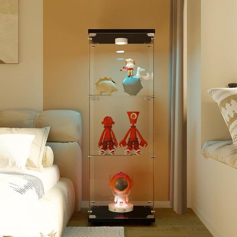 Glasvitrine mit LED Beleuchtung, 3 Etagen, 125x42x36cm, Schwarz (1/5)