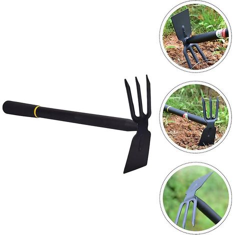 Houe de jardin double tête en acier avec outil combiné de désherbage et de plantation à 3 griffes (1/5)