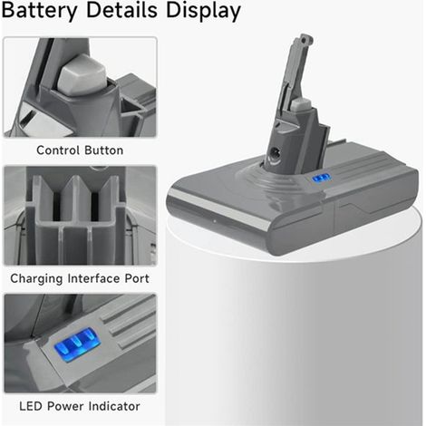 1 lot. Couleur : Gris foncé. Matériau : Plastique. 2500 mAh, 21,6 V. Compatible avec les appareils portables de la série V8.