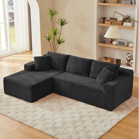 Divano angolare modulabile 252,5x163x65 cm nero, 3 posti, tessuto e memory foam MEUBLIV (1/5)