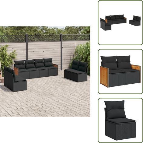 Muebles de exterior - vidaXL Set de sofás de jardín 8 piezas y cojines ratán sintético negro - Sofás de terraza