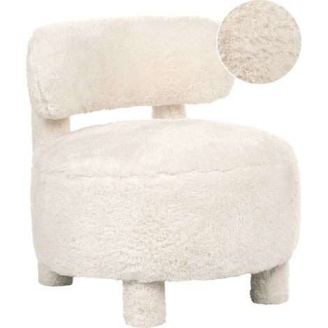 Armchair Light Beige Faux Fur Upholstery Wooden Frame Armless Retro Style Living Room HAMINA