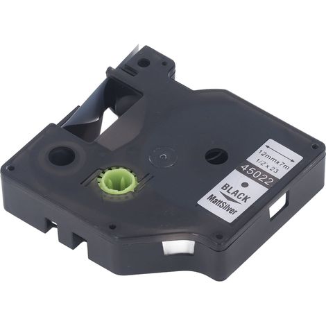 Convient au papier d'étiquettes auto-adhésives DYMO D1 avec ruban, d'une épaisseur de 12 mm, pour l'impression d'autocollants avec un fond argenté brillant et un texte noir. (1/5)