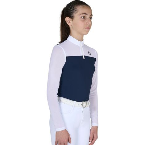 12 anni, Bianco: Polo da concorso per bambina slim fit a manica lunga in tessuto tecnico traspirante (1/5)