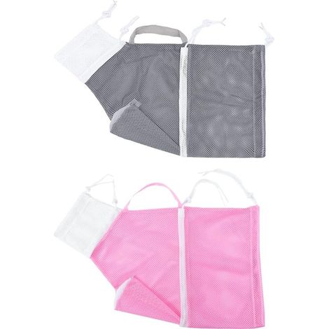Lot de 2 sacs de bain pour chat – Sacs de douche et de lavage – Dispositifs de contention pour le bain et le toilettage – Sacs ajustables (Gris et Rose) (1/5)
