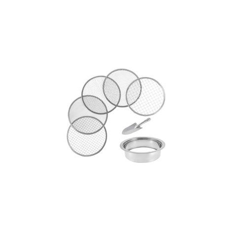 Gartensiebset, Edelstahl-Bodensieb, 5 verschiedene Maschenweiten (12 mm/9 mm/6 mm/3 mm/1 mm), kann zum Sieben von Mutterboden, Steinen und anderen Verunreinigungen verwendet werden.