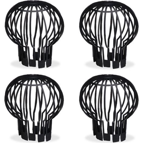 Cache-gouttière, lot de 4, panier en plastique, récupérateur de feuilles pour gouttière, protection pour tuyau de descente, couvre-gouttière, Ø 13 cm, noir (1/5)