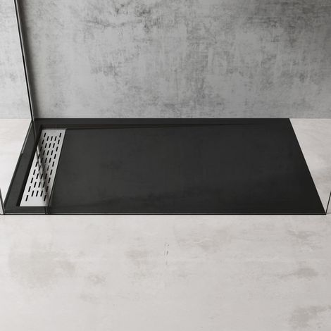 doporro Piatto Doccia con Piletta 100x120x5cm, Piatto Doccia Xetro04 in Acrilico incl. Piletta di Scarico (AL02), Forma: Rettangolare, Nero (1/5)