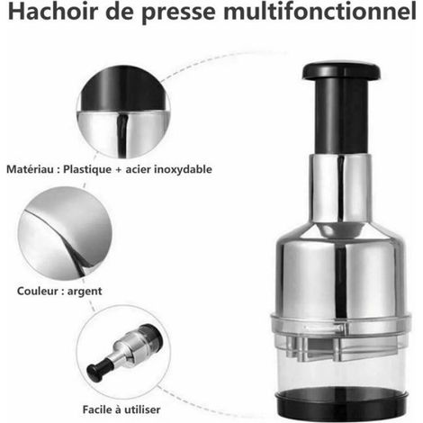 Hachoir Manuel - Acier Inoxydable Et Plastique - Pour Légumes Fruits Ail Oignon - 1 Pièce (1/5)