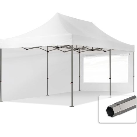 3x6m Faltpavillon, PREMIUM Stahl 40mm, Seitenteile mit Panoramafenstern, weiß