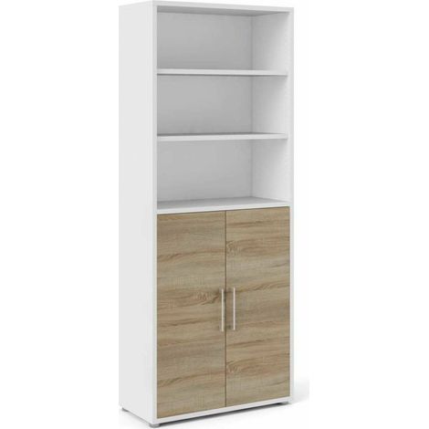 Dmora - Kommode Karine, Wohnzimmerbuffet, Wohnzimmer-Sideboard, Moderne Küchen-Speisekammer, 89x40 h222 cm, Weiß und Eiche (1/3)