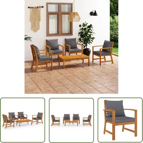 The Living Store Salon de jardin 5 pcs avec coussin Bois d'acacia solide - Salon De Jardin - Meubles De Jardin - Ensemble Salon De Jardin - Mobilier Extérieur - Acacia Massif (1/5)