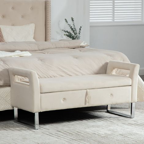 Pouf contenitore 119x29x55 cm, spazio nascosto, velluto beige (1/5)
