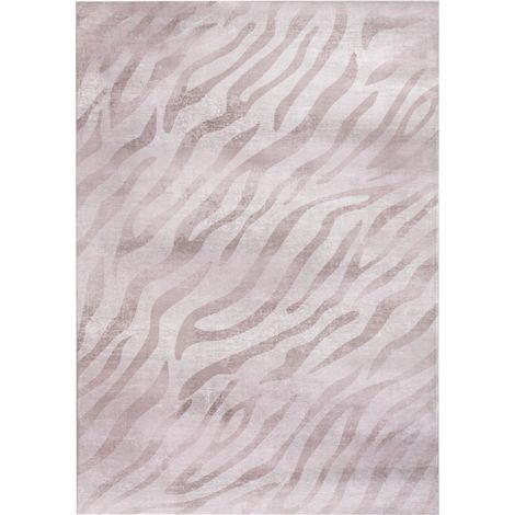 Alfombra moderna 140 x 200 cm de tela motivo cebra sala de estar dormitorio apto para calefacción por suelo radiante base antideslizante beige Egil