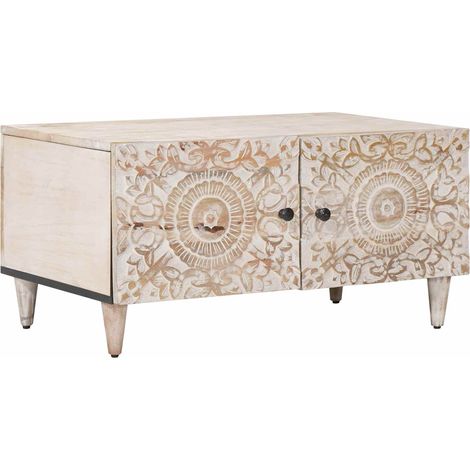 Couchtisch Weiß 80 x 50 x 40 cm Massivholz Mango
