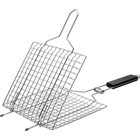 Griller Panier, Grille de Cuisson Barbecue Alliage de Fer nickelé avec Poignée en Bois (1/4)