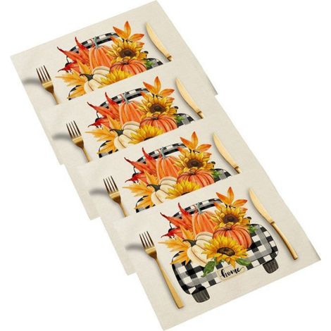 Set De Table - 30 5 X 45 7 Cm - Citrouilles Et Feuilles D Eucalyptus - Thanksgiving - Lot De 4 (1/5)