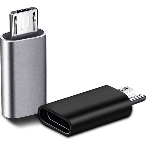 ZVD 2 Pièces USB C Adaptateur, Micro USB vers USB C, Adaptateur USB C vers Micro USB Connecteur, Adaptateur Type C Fem Micro USB Male Connecteur pour PC, Galaxy, Mate, etc (Noir, une pièce en argent) (1/4)