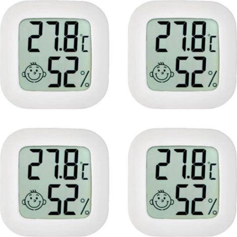 Lot de 4 thermomètres d'ambiance, mini thermomètre, hygromètre, hygromètre de température de haute précision avec icône d'air de confort pour cuisine, chambre de bébé, serre, entrepôt, bureau (1/5)
