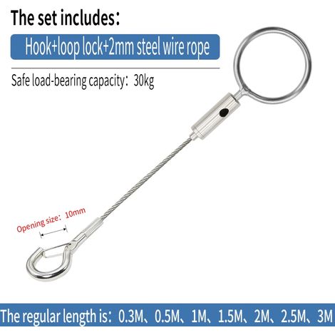 Kit de suspension réglable pour câble en acier de 2 mm (Type D-0,3M), crochet robuste pour câble en acier supportant jusqu'à 30 kg, corde à linge extensible (1/5)