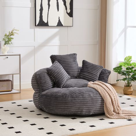 Divano relax 108x108x52 cm e sofa lazy con schienale alto e 3 cuscini per soggiorno, camera e ufficio - Schiuma - Velluto a coste - Grigio