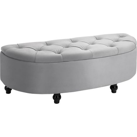 Sitzbank mit Stauraum Polsterbank mit Samtoptik, geöffnetem Deckel Sitztruhe mit Holzbeine, Truhenbank für Wohnzimmer Flur Schlafzimmer 120 x 46 x 42 cm, Grau