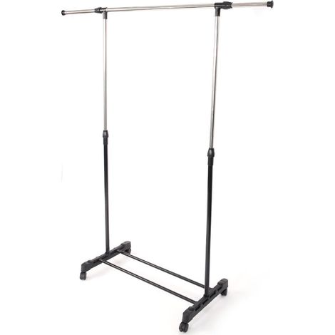 Support de Vêtements sur Roulettes, Portant à Vêtements Mobile avec Étagères Inférieures, Noir et Argent (1/5)