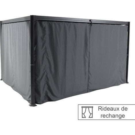 Hesperide – Jeu de 4 rideaux latéraux en polyester 330 x 215 cm – Opaque gris pour tonnelle Belize 3 x 3,8 m – Protection contre les intempéries