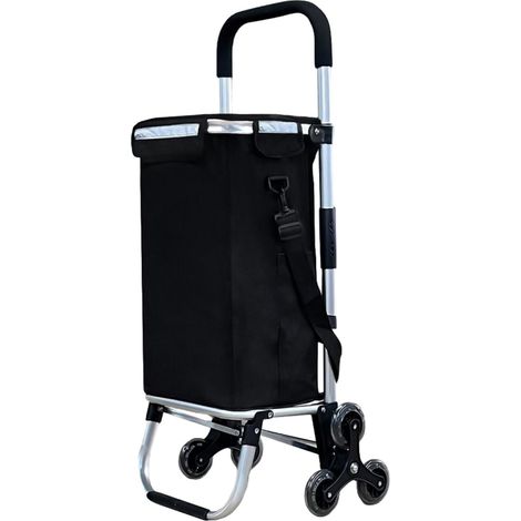 Chariot de courses pliable en aluminium 6 roues, compartiment isotherme, capacité 46 L, charge max 30 kg - Noir - Linxor (1/5)