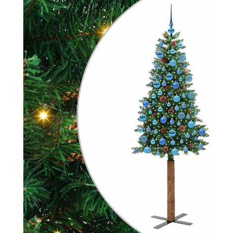 Sapin de Noël Arbre de Noël mince Vert 180 cm PVC et bois de pin massif (1/5)