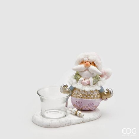 EDG Enzo De Gasperi Portacandela Babbo Natale  Deco H 12 Cm Scatola Regalo Green Pink