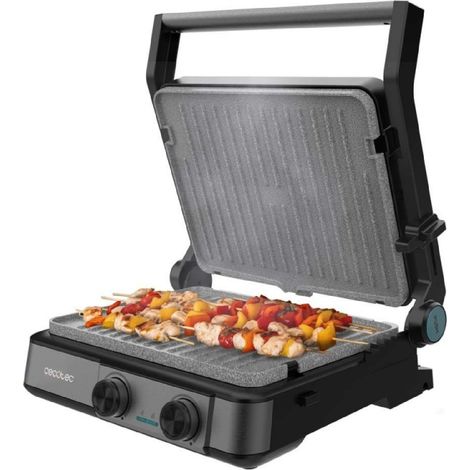 Cecotec Parrilla Eléctrica con Grill Rock’nGrill 2200 Dual. 2200W, Apertura 180º, Dual Temp, RockStone Antiadherente