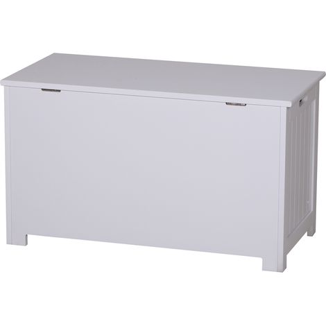 Coffre de rangement en bois avec charnières de sécurité boîte à jouets couvercle 81L x 40l x 46H cm blanc
