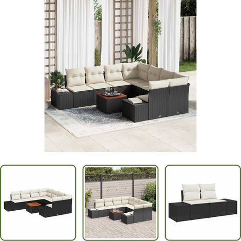 vidaXL Modulares Sofa - Gartensofa-set mit Speicher 9 pcs Schwarz und Creme Poly-Rattan (1/5)