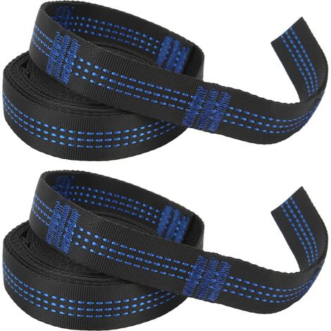 Set aus 2 Hängemattengurten, Camping-Aufhängeseilen, hohe Tragfähigkeit, mit 2 Stahlkarabinern. (1/4)