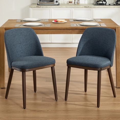 Wahson 2 PZ Sala da Pranzo in Lino, Sedie Cucina con Gambe in Legno Imbottite con Schienale per Sala da Pranzo/Soggiorno, Blu (1/5)