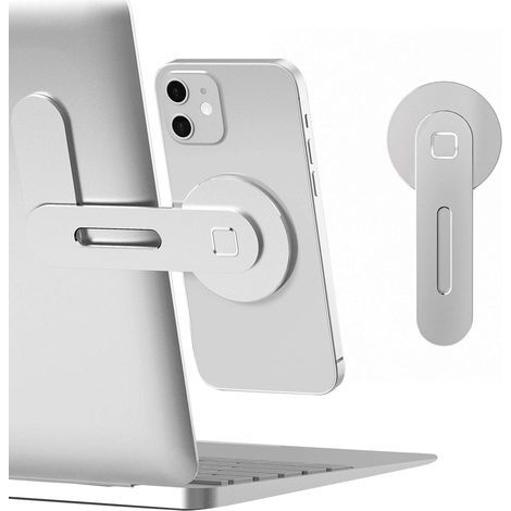 Silver Magnetic Laptop Stand, Adjustable Side Stand for Phone Screen for iPhone 15 Pro Max / 14 Plus / 13 / 12 / 16, Foldable Extension Laptop Stand (1/3)