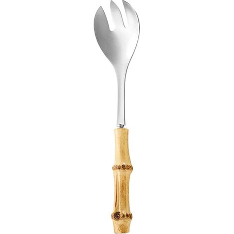Cuillère À Dessert - Fourchette À Salade - Couteau À Steak - Cuillère À Thé - Poignée En Bambou Naturel - Acier Inoxydable 18/10 - Lot De 4 Pièces (1/5)